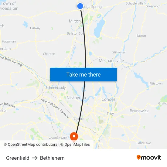 Greenfield to Bethlehem map