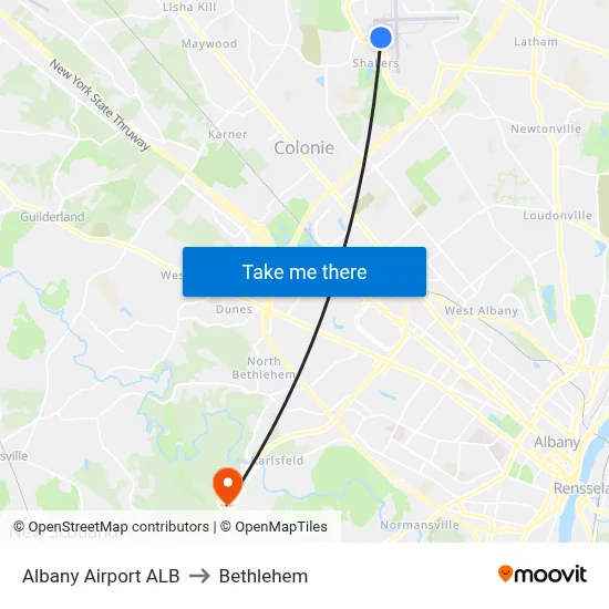 Albany Airport ALB to Bethlehem map