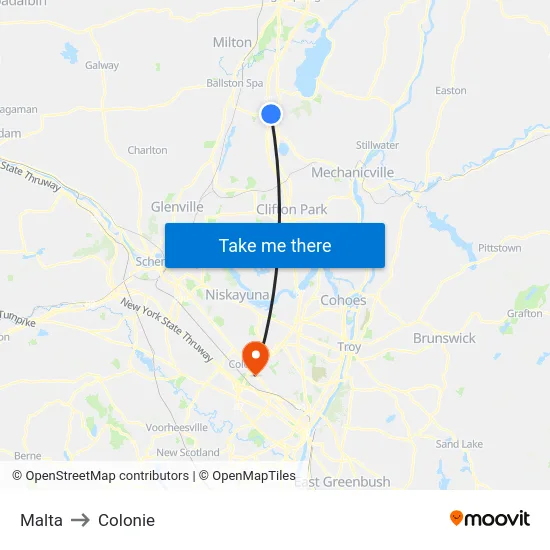 Malta to Colonie map