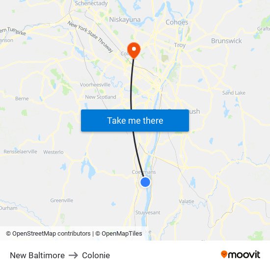 New Baltimore to Colonie map