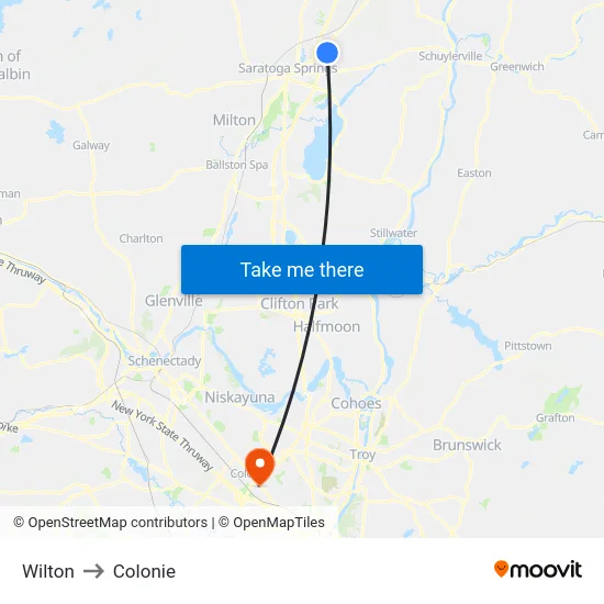 Wilton to Colonie map