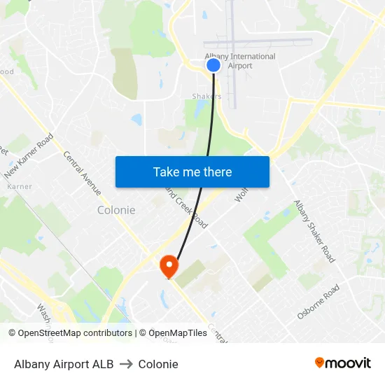 Albany Airport ALB to Colonie map