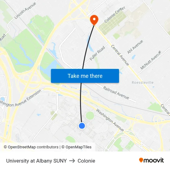 University at Albany SUNY to Colonie map