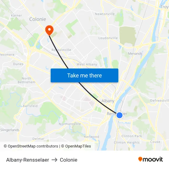 Albany-Rensselaer to Colonie map