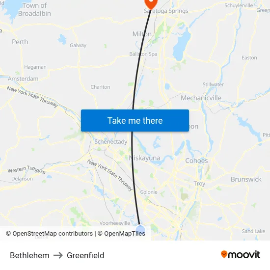 Bethlehem to Greenfield map