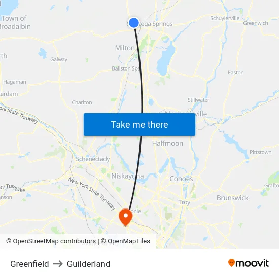 Greenfield to Guilderland map