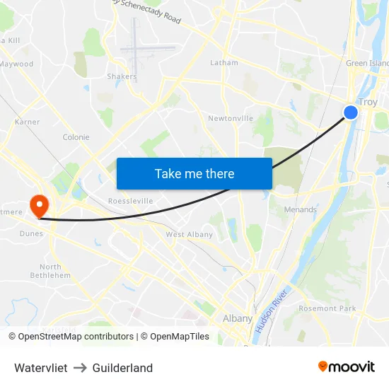 Watervliet to Guilderland map