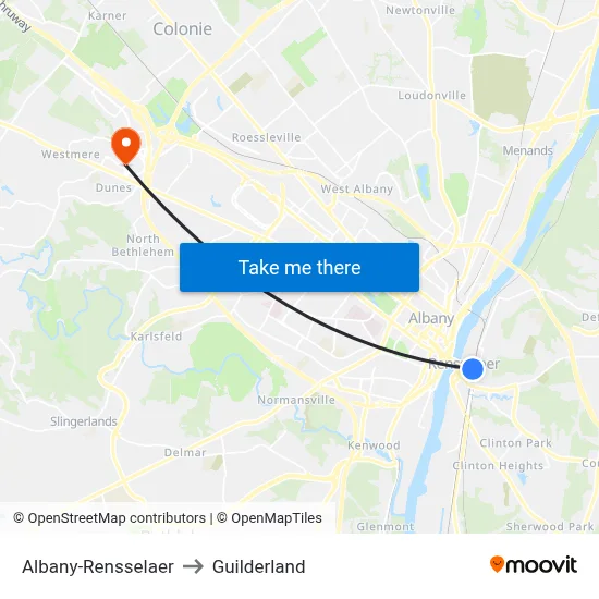 Albany-Rensselaer to Guilderland map