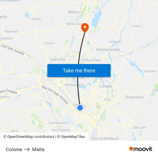 Colonie to Malta map