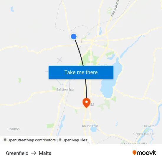 Greenfield to Malta map