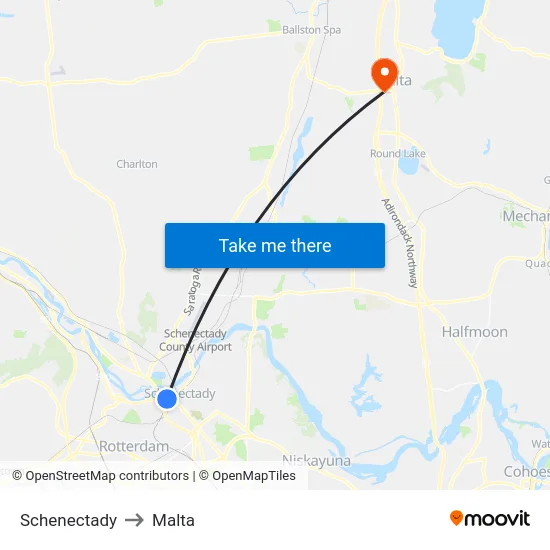 Schenectady to Malta map