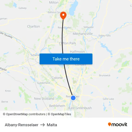 Albany-Rensselaer to Malta map