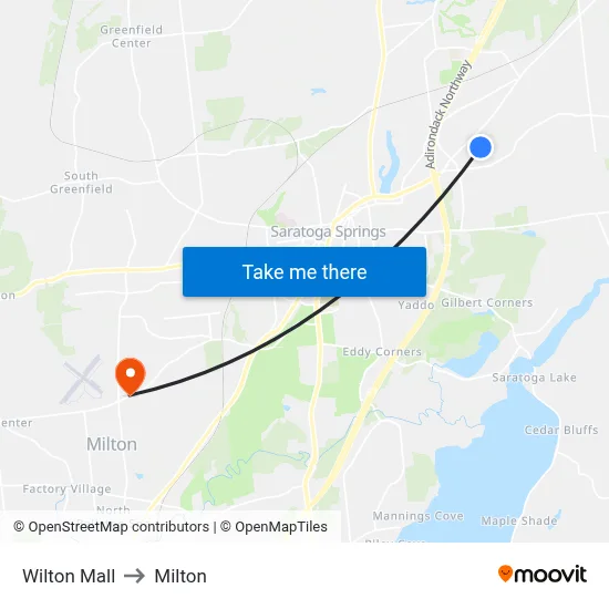 Wilton Mall to Milton map