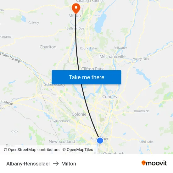Albany-Rensselaer to Milton map