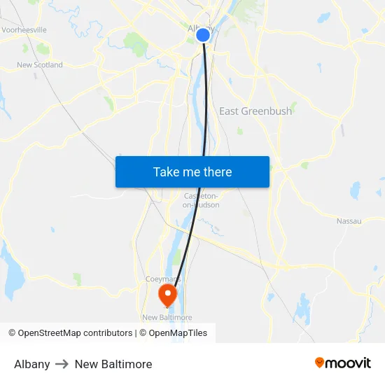 Albany to New Baltimore map