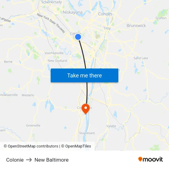 Colonie to New Baltimore map