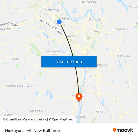 Niskayuna to New Baltimore map