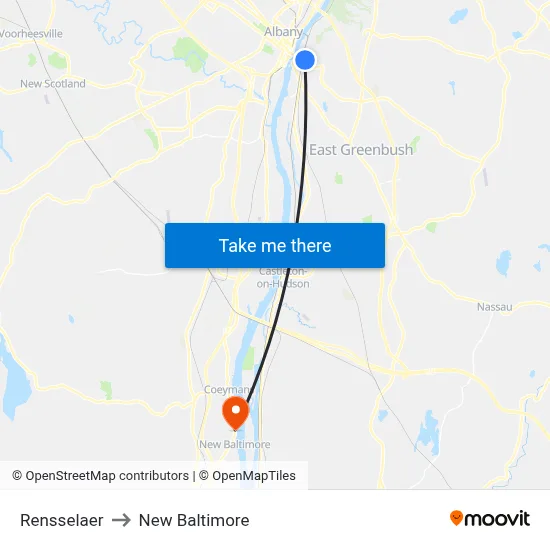 Rensselaer to New Baltimore map