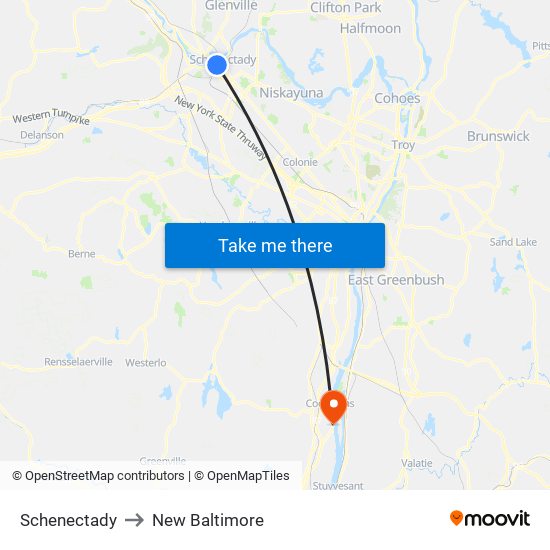 Schenectady to New Baltimore map