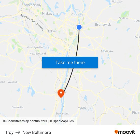 Troy to New Baltimore map