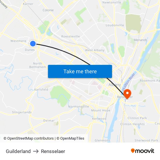 Guilderland to Rensselaer map