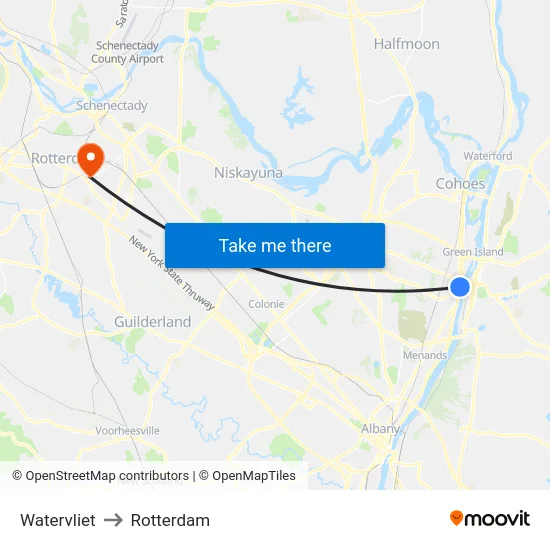 Watervliet to Rotterdam map