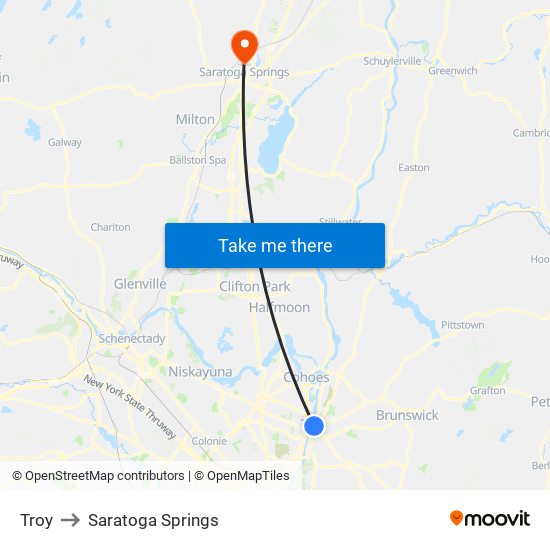 Troy to Saratoga Springs map