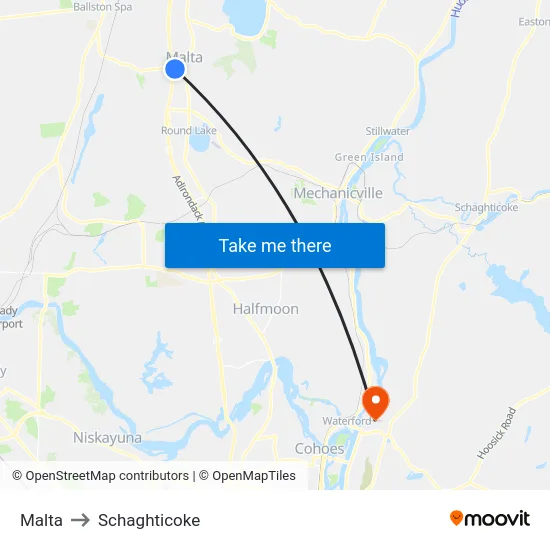 Malta to Schaghticoke map