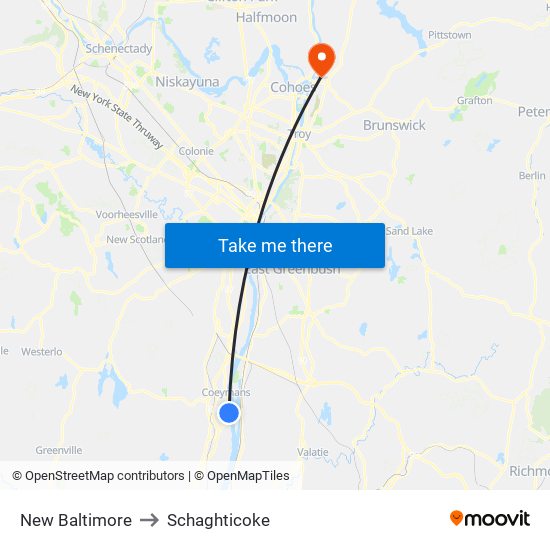 New Baltimore to Schaghticoke map