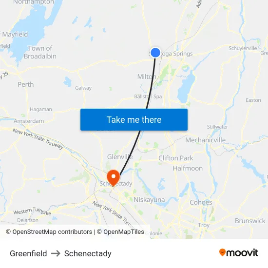 Greenfield to Schenectady map