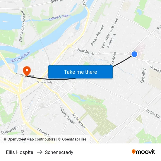 Ellis Hospital to Schenectady map