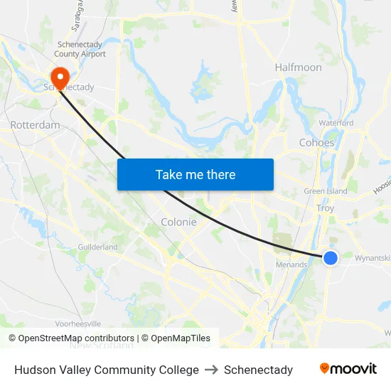 Hudson Valley Community College to Schenectady map
