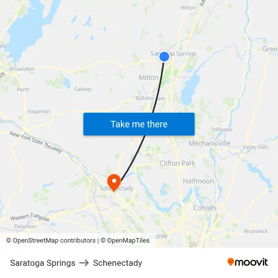 Saratoga Springs to Schenectady map