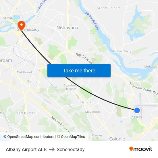 Albany Airport ALB to Schenectady map