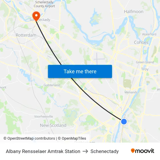 Albany Rensselaer Amtrak Station to Schenectady map