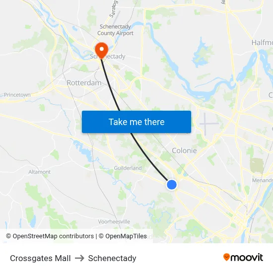 Crossgates Mall to Schenectady map