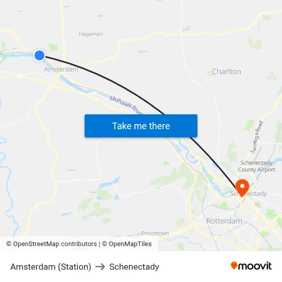 Amsterdam (Station) to Schenectady map