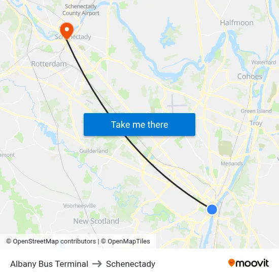 Albany Bus Terminal to Schenectady map