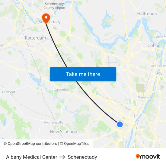 Albany Medical Center to Schenectady map