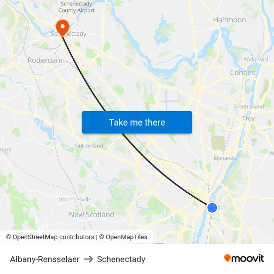 Albany-Rensselaer to Schenectady map