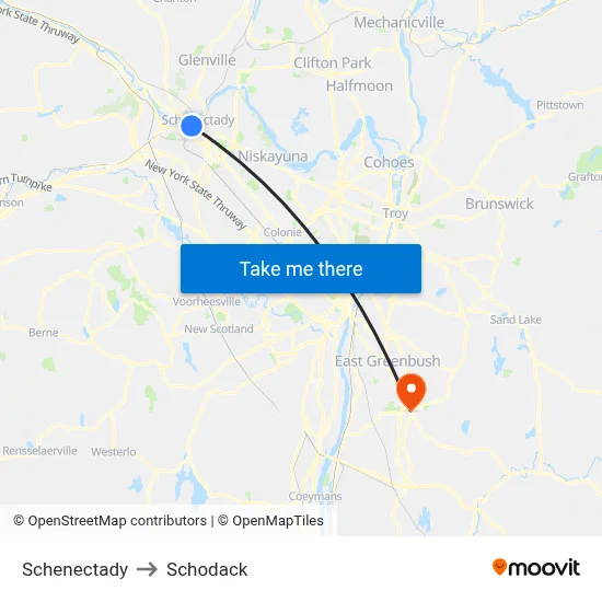 Schenectady to Schodack map