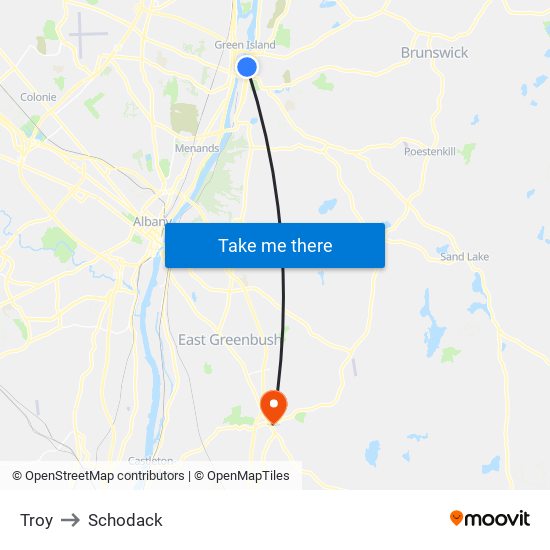 Troy to Schodack map