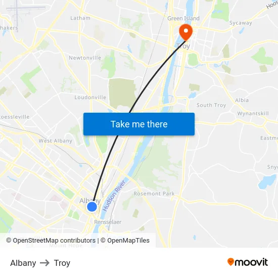 Albany to Troy map