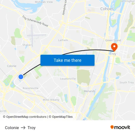 Colonie to Troy map