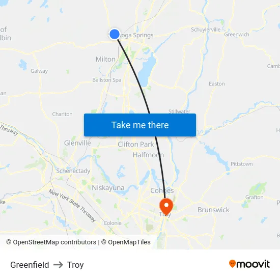 Greenfield to Troy map