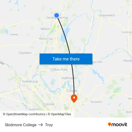 Skidmore College to Troy map