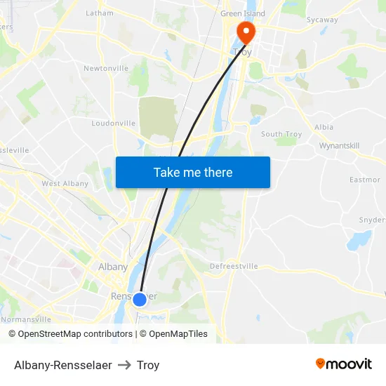 Albany-Rensselaer to Troy map