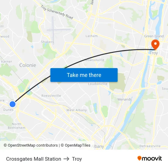 Crossgates Mall Station to Troy map
