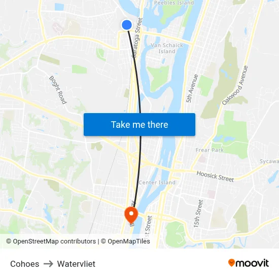 Cohoes to Watervliet map