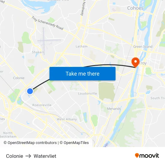 Colonie to Watervliet map